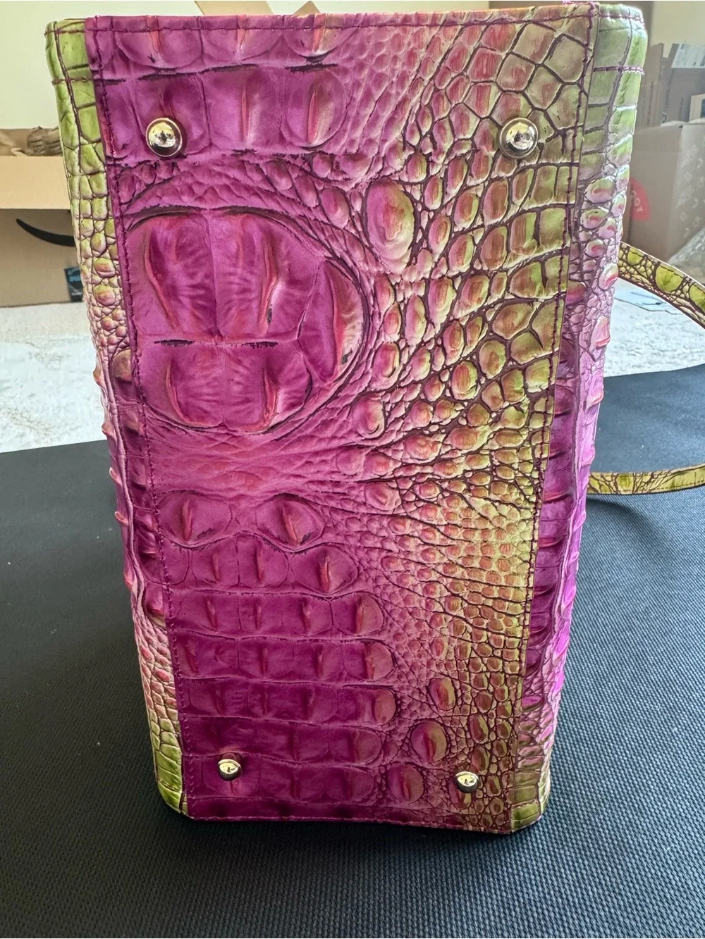 Brahmin Limeade to Fuchsia Ombre Croc-Embossed Satchel